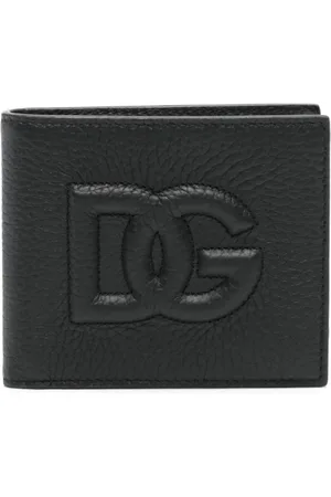 Dolce & Gabbana Tilbehør, Herre, Sort, ONE SIZE, Læder, Foldbar Logo-Praegede Pung Sort Læder