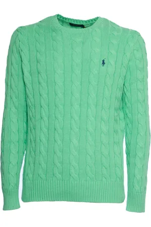 Ralph Lauren Strik, Herre, Grøn, M, Bomuld, Grøn Kabelstrik Sweater Ss25