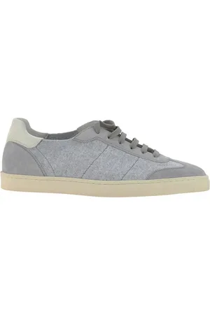 Brunello Cucinelli Sko, Herre, Grå, 43 1/2 EU, Suede, Suede Sneakers med Rund Tå