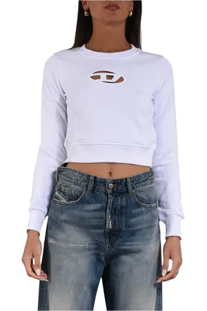 Diesel Sweathshirts & Hoodies, Dame, Hvid, M, Bomuld, Bomuld Hoodies Slim Fit