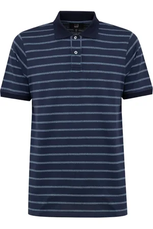 Dunhill Top, Herre, Blå, M, Bomuld, Blå Stribet Bomuld Polo Skjorte