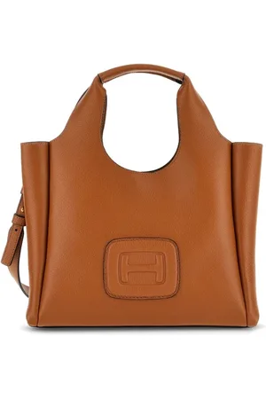 Hogan Taske, Dame, Brun, ONE SIZE, Læder, Brun læder tote taske med præget logo