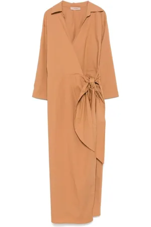 Twin-Set Kjole, Dame, Brun, S, Bomuld, Brun Bomuld Midi Kjole med V-Hals