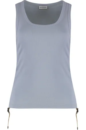 Burberry Top, Dame, Blå, M, Bomuld, Ribbet tanktop med samlede sider