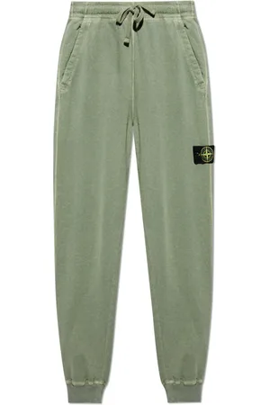 Stone Island Bukser, Herre, Grøn, XL, Bomuld, Sweatpants med aftagelig lap