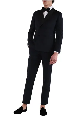 PAOLONI Jakkesæt, Herre, Blå, 2XL, Satin, Dobbeltbrystet smokingjakke med satinrevers