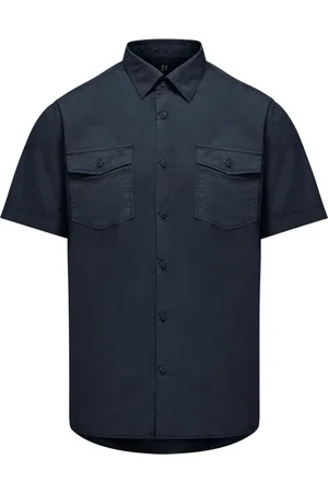 Bomboogie Skjorte, Herre, Blå, 2XL, Bomuld, Kortærmet Stretch Bomuldsskjorte