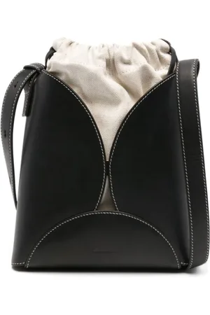 Jil Sander Taske, Dame, Sort, ONE SIZE, Uld, Sort Curve skuldertaske med snøre