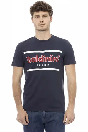 BALDININI Top, Herre, Blå, XS, Bomuld, Blå Bomuld T-Shirt med Frontprint