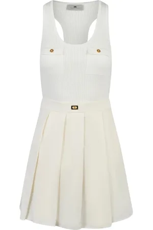 Elisabetta Franchi Kjole, Dame, , L, Ivory Silkeblanding Knap Top