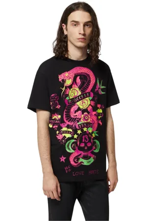 John Richmond Top, Herre, Sort, S, Bomuld, Sort T-shirt med slangeprint og grafik