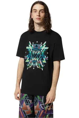 John Richmond Top, Herre, Sort, XL, Bomuld, Sort T-shirt med geometrisk print og farverige detaljer