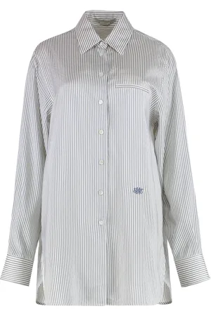 Stella McCartney Bluser & Skjorter, Dame, Hvid, XS, Silke Stribet Skjorte med Sideslidser