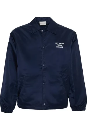 Drôle de Monsieur Jakke, Herre, Blå, S, Nylon, Marine Overshirt med Trykt Slogan