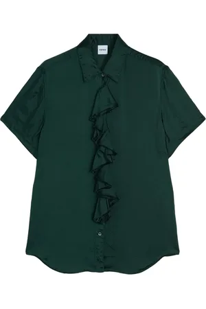 Aspesi Bluser & Skjorter, Dame, Grøn, M, Grøn kortærmet rynkebluse