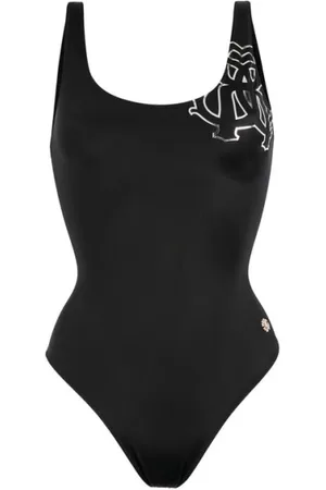 Roberto Cavalli Badetøj, Dame, Sort, XS, Uld, Monogram Badedragt med Lav Ryg