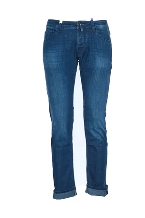 Jacob Cohen Jeans, Herre, Blå, W33, Denim, Slim Fit Denim Jeans med Bæltestropper