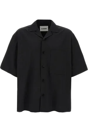 Jil Sander Skjorte, Herre, Sort, M, Bomuld, Sort bomuld cubansk krave skjorte