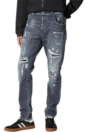 John Richmond Jeans, Herre, Grå, W36, Bomuld, Slim fit jeans med slidte detaljer og slidt effekt