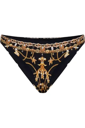 Camilla Badetøj, Dame, Sort, L, Uld, Sort Bikini Bund med Guld Mønster