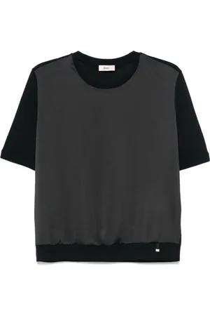 HERNO Top, Dame, Sort, S, Sort Ribbet Crew Neck T-shirts