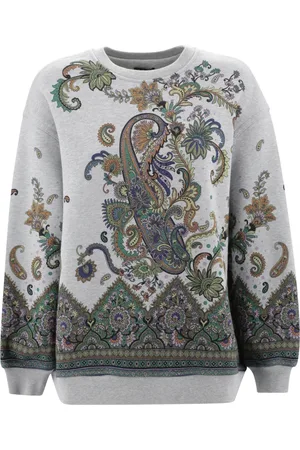 Etro Strik, Dame, Grå, S, Bomuld, Blomster Geometrisk Print Sweatshirt Grå