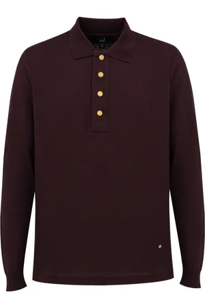 Dunhill Top, Herre, Rød, M, Cashmere, Bordeaux Cashmere Langærmet Polo
