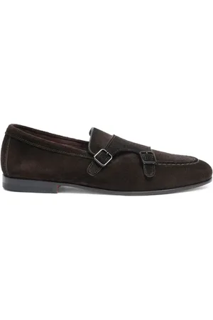 santoni Sko, Herre, Brun, 42 EU, Læder, Brun Ruskind Dobbelt-Spænde Loafer