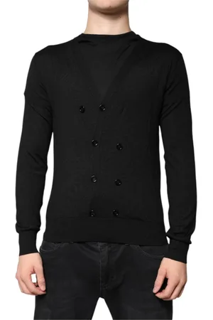 Dolce & Gabbana Strik, Herre, Sort, XS, Sort Kashmir Knappe Ned Cardigan