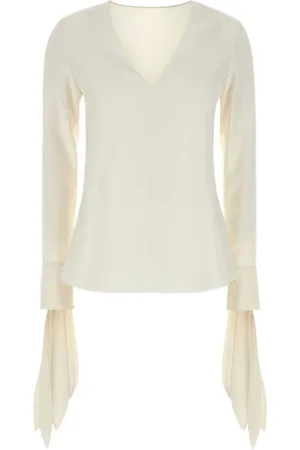 Givenchy Top, Dame, Hvid, XS, Hvid V-hals Rynket Top Lange Ærmer