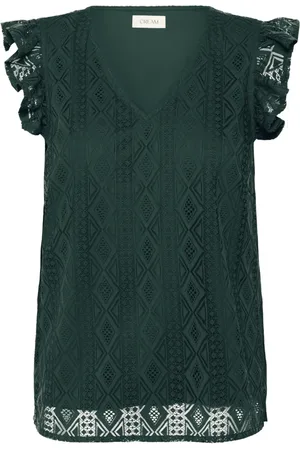 Cream Bluser & Skjorter, Dame, Grøn, L, Polyester, Flounce Top i Ponderosa Pine