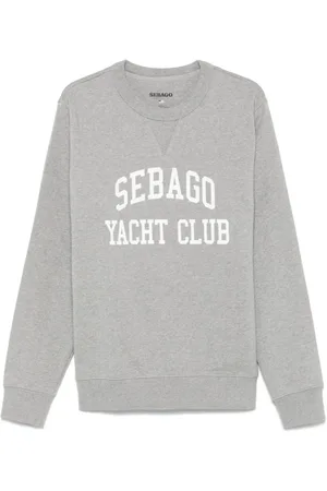 SEBAGO Sweathshirts & Hoodies, Herre, Grå, S, Uld, Logo Print Crew Neck Sweaters