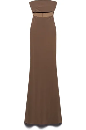 ANIYE BY Kjole, Dame, Brun, 2XS, Uld, Maxi kjole med off-shoulder og cut-out motiv