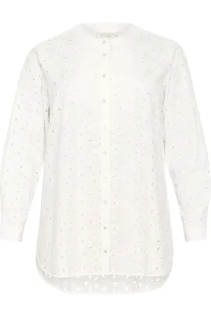 Kaffe Bluser & Skjorter, Dame, Hvid, 3XL, Bomuld, Broderet bluse med pufærmer