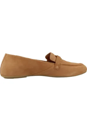 Geox Sko, Dame, Brun, 38 EU, Nude Ruskind Loafers med Gylden Spænde