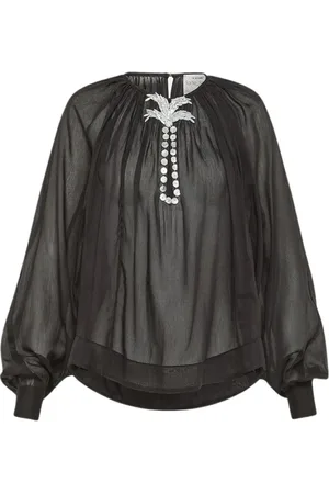 FORTE FORTE Bluser & Skjorter, Dame, Sort, XS, Bomuld, Boheme bomuld og silke skjorte med perlemor broderi
