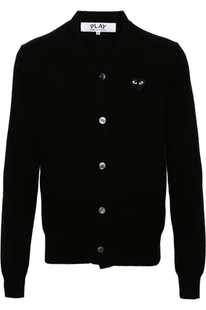 Comme des Garçons Strik, Herre, Sort, 2XL, Uld, Hjerte-patch uld cardigan