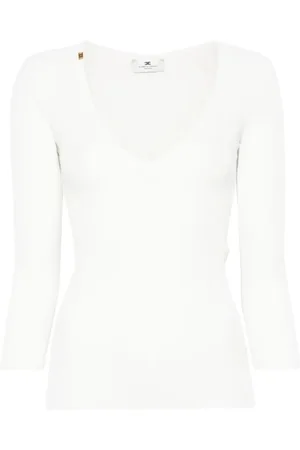 Elisabetta Franchi Bluser & Skjorter, Dame, Hvid, S, Hvid V-hals sweater