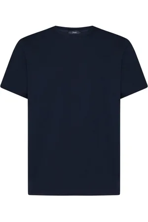 HERNO Top, Herre, Blå, 3XL, Bomuld, Blå Crewneck T-shirt med Logo Plade