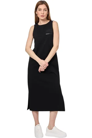 Emporio Armani Kjole, Dame, Sort, L, Bomuld, Sort Lang Bomulds Kjole med Logo