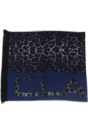 Roberto Cavalli Tilbehør, unisex, Blå, ONE SIZE, Uld, Animalier Fantasy Logo Tørklæde
