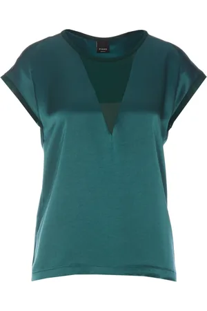Pinko Bluser & Skjorter, Dame, Grøn, M, Satin, Satin og georgette T-shirt bluse