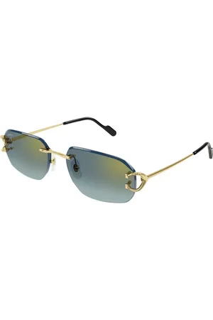 Cartier Tilbehør, unisex, Gul, 58 MM, Uld, Elegant solbriller med grønne linser