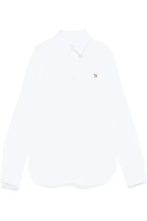 Maison Kitsuné Bluser & Skjorter, Dame, Hvid, M, Bomuld, Hvid Bomuldsskjorte med Baby Fox Broderi
