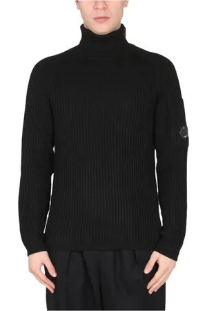C.P. Company Strik, Herre, Sort, L, Uld, Sort uld sweater med høj hals