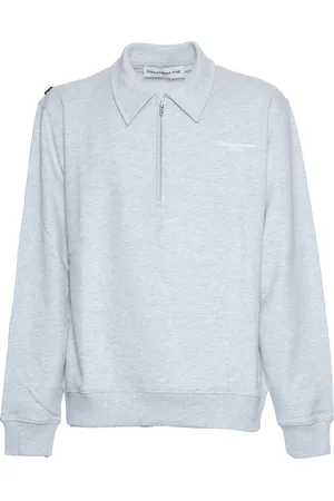 DEPARTMENT FIVE Top, Herre, Grå, L, Uld, Polo Krave Sweatshirt med Logo Print
