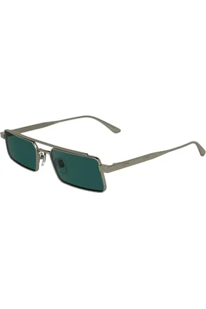 Calvin Klein Tilbehør, unisex, Gul, 55 MM, Uld, Guld Metalfatning Solbriller Grønne Linser
