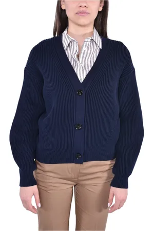 Max Mara Strik, Dame, Blå, XS, Bomuld, Blød Bomuld Ribbet Cardigan