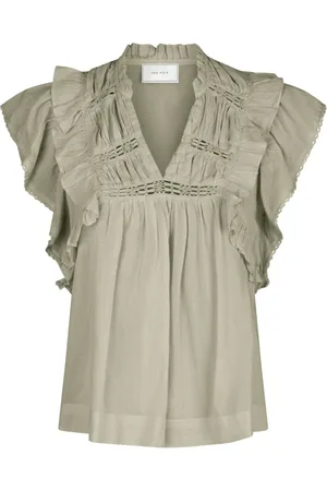 Neo Noir Bluser & Skjorter, Dame, Grøn, L, Bomuld, Ruffle Voile Top - Smoke