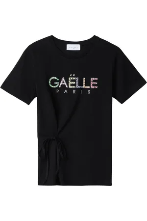 GAËLLE Top, Dame, Sort, S, Bomuld, Sort Logo Rhinestone T-shirt